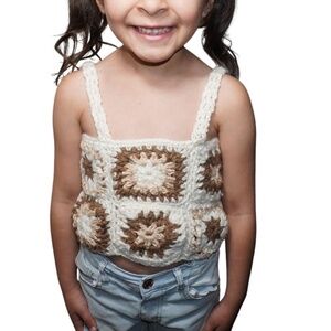 Handmade Crochet Crop Top for Girls – Boho Style in Neutral Tones (Size 5)